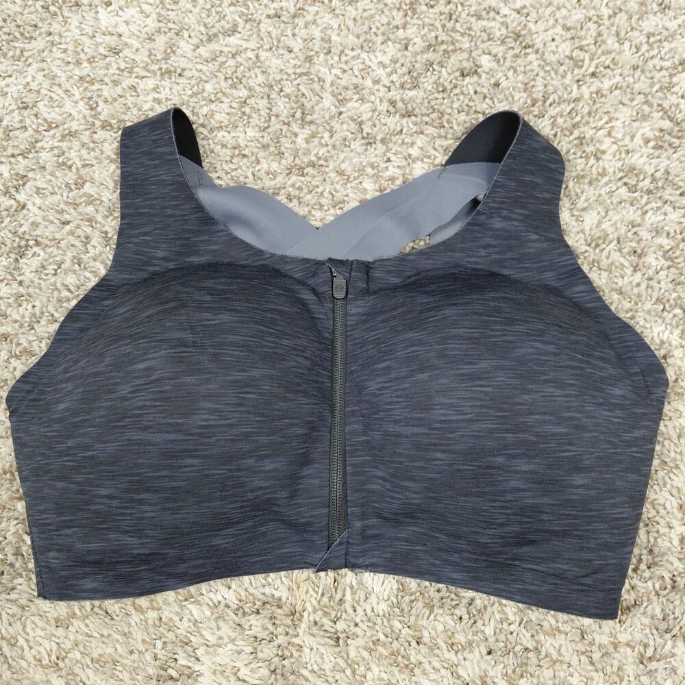 Lululemon Enlite Sports Bra Front Zip Black Grey 36E 36 E Padded High Impact